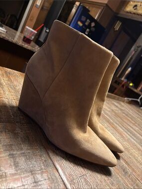 Vince Camuto Suede Pointed-Toe Wedge Booties - Brown